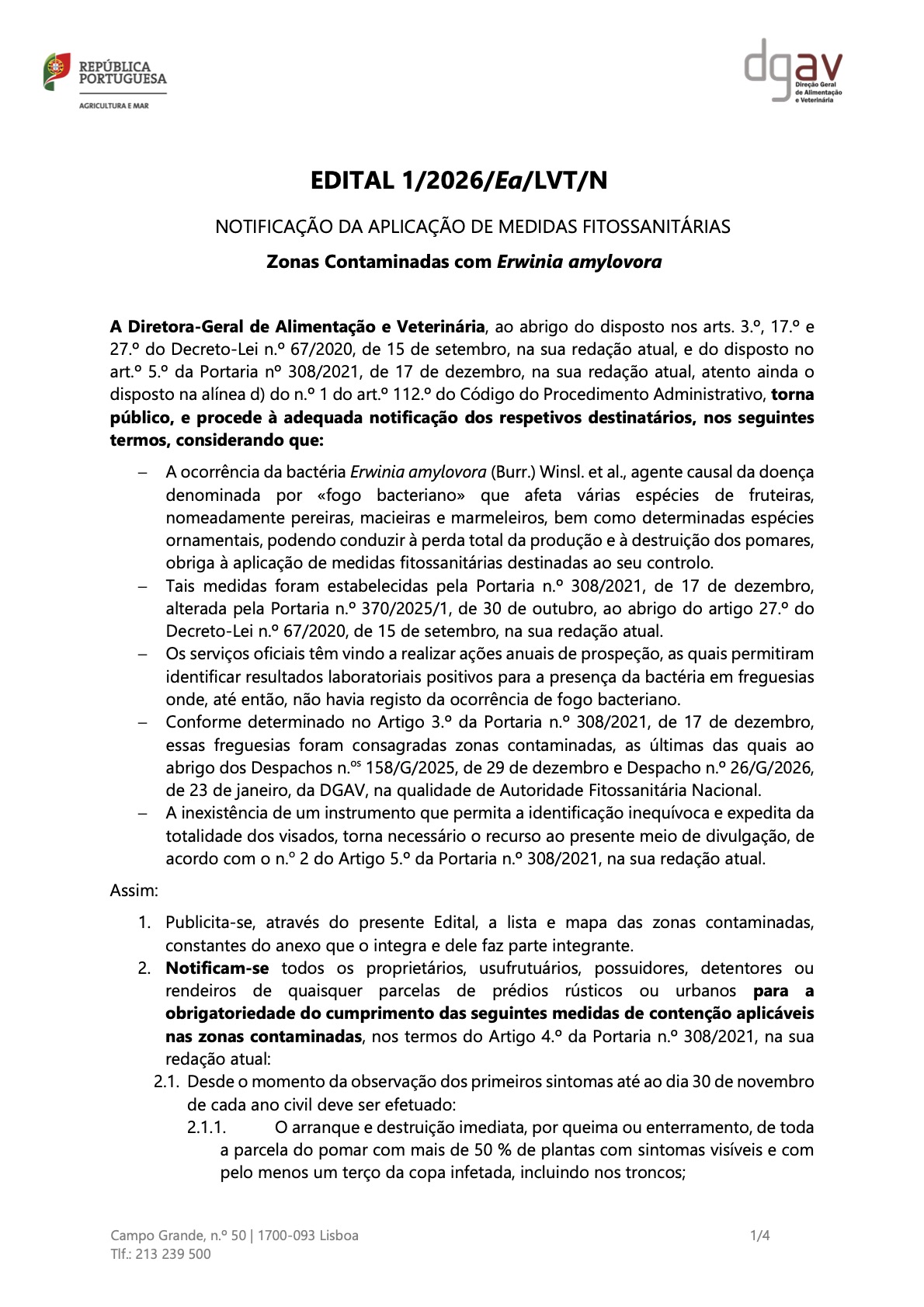 NOTIFICAÇÃO DA APLICAÇÃO DE MEDIDAS FITOSSANITÁRIAS